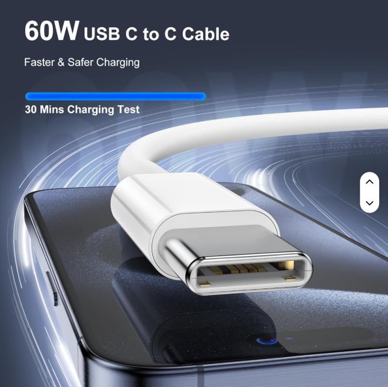 60W Braided USB-C to USB-C Fast Charging Cable – Durable & High-Speed Data Transfer for iPhone 15/16 Series - Image 2